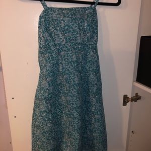 thigh length straight neck blue dress
